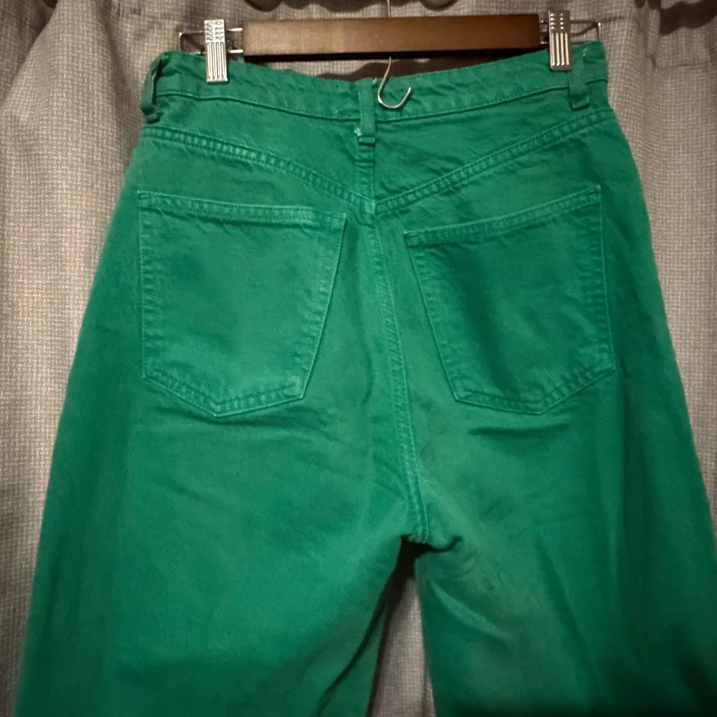 Zara Vibrant Green high rise frayed hem straight Jeans size 4 31 inseam - Image 6