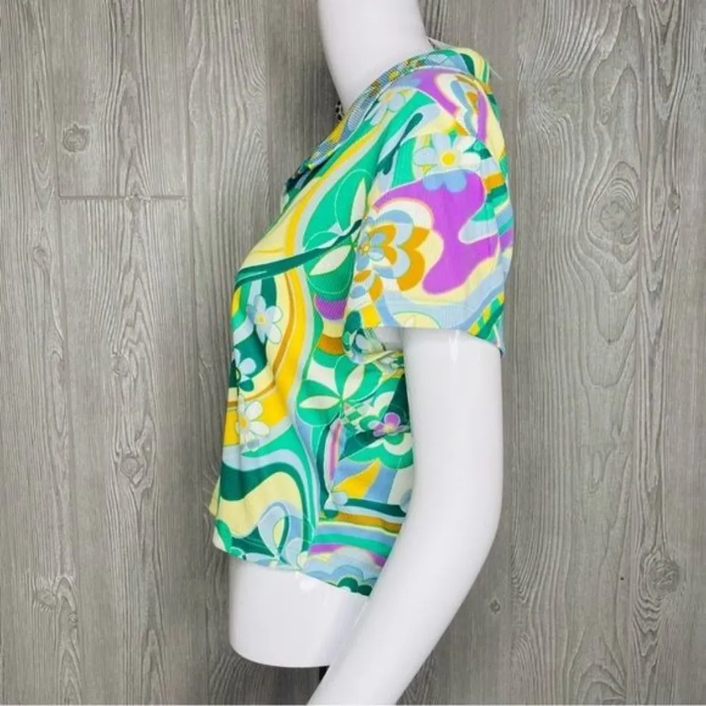 Nwt rue21 cropped collared button down shirt tie dye swirl 70s style XL - Image 4