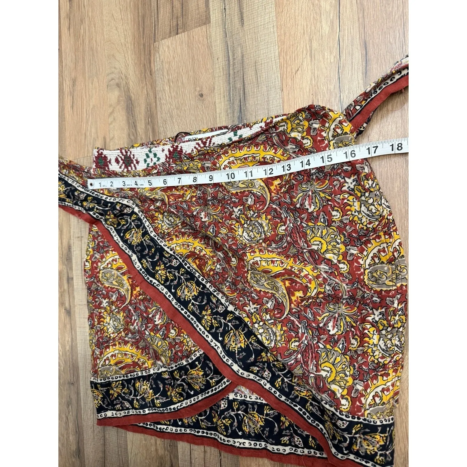 ZARA Mina Wrap Mini Skirt Paisley Boho Cotton Tie Waist Size S - Image 8
