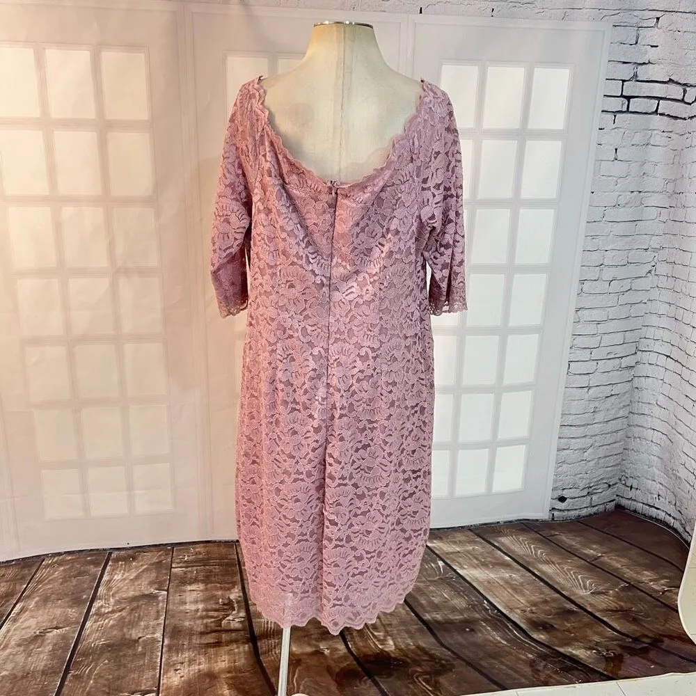 Lane Bryant Mauve Floral Lace 3/4 Sleeve Square Neck Sheath Dress Size 18 - Image 5