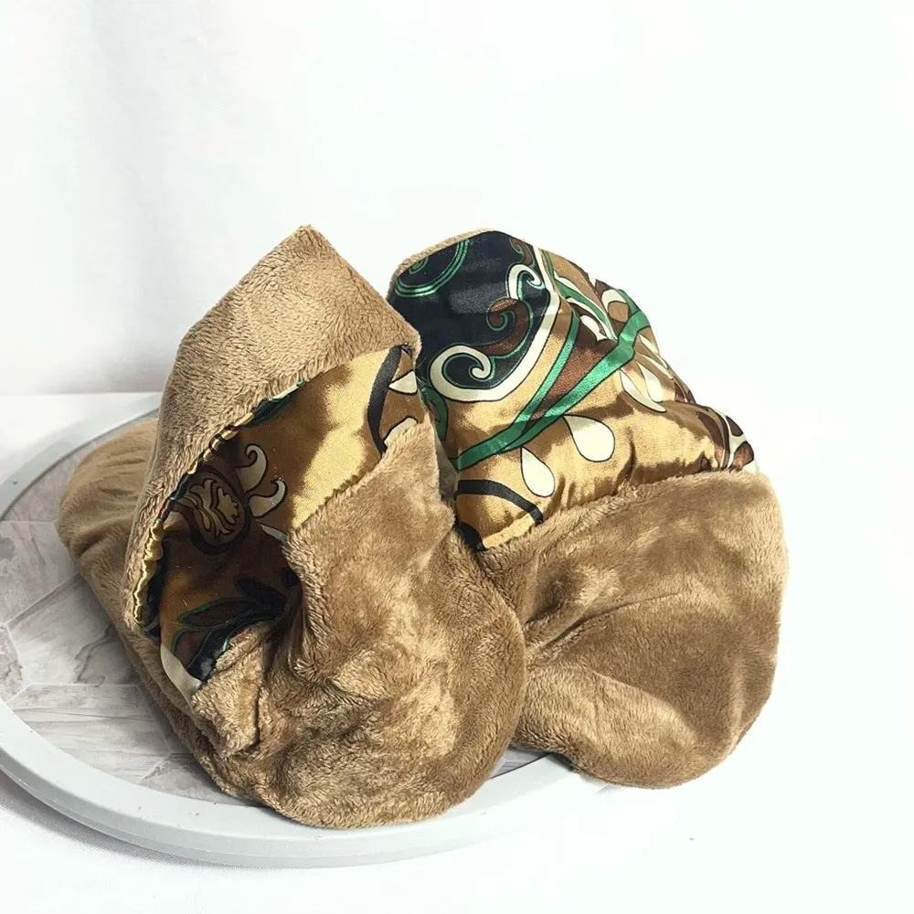 Vintage Weighted Brown Plush Slipper Boots w/ Satin Cuff Size 9” Cozy Retro Boho - Image 2