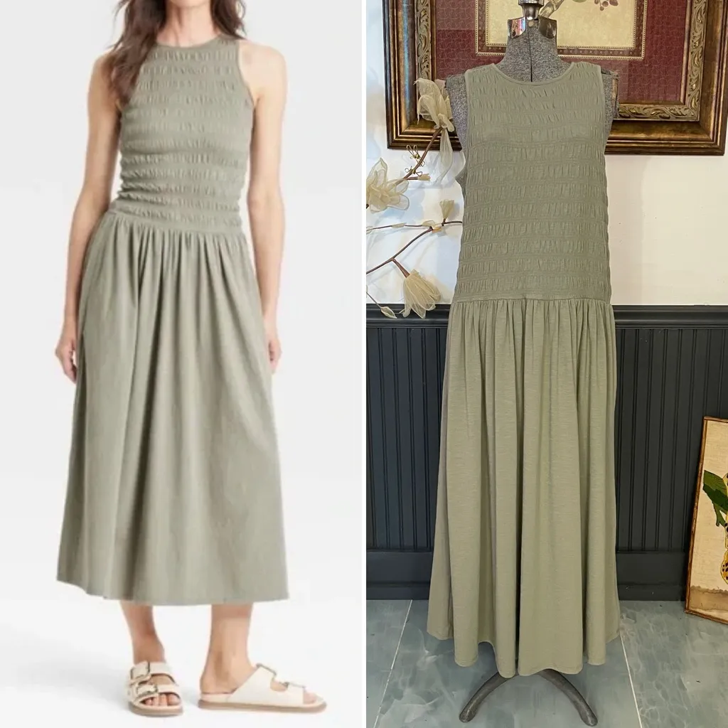 NWT Universal Thread Olive Green A Line Smocked Tank Dress - Sz XXL 💚🎀 - Image 2