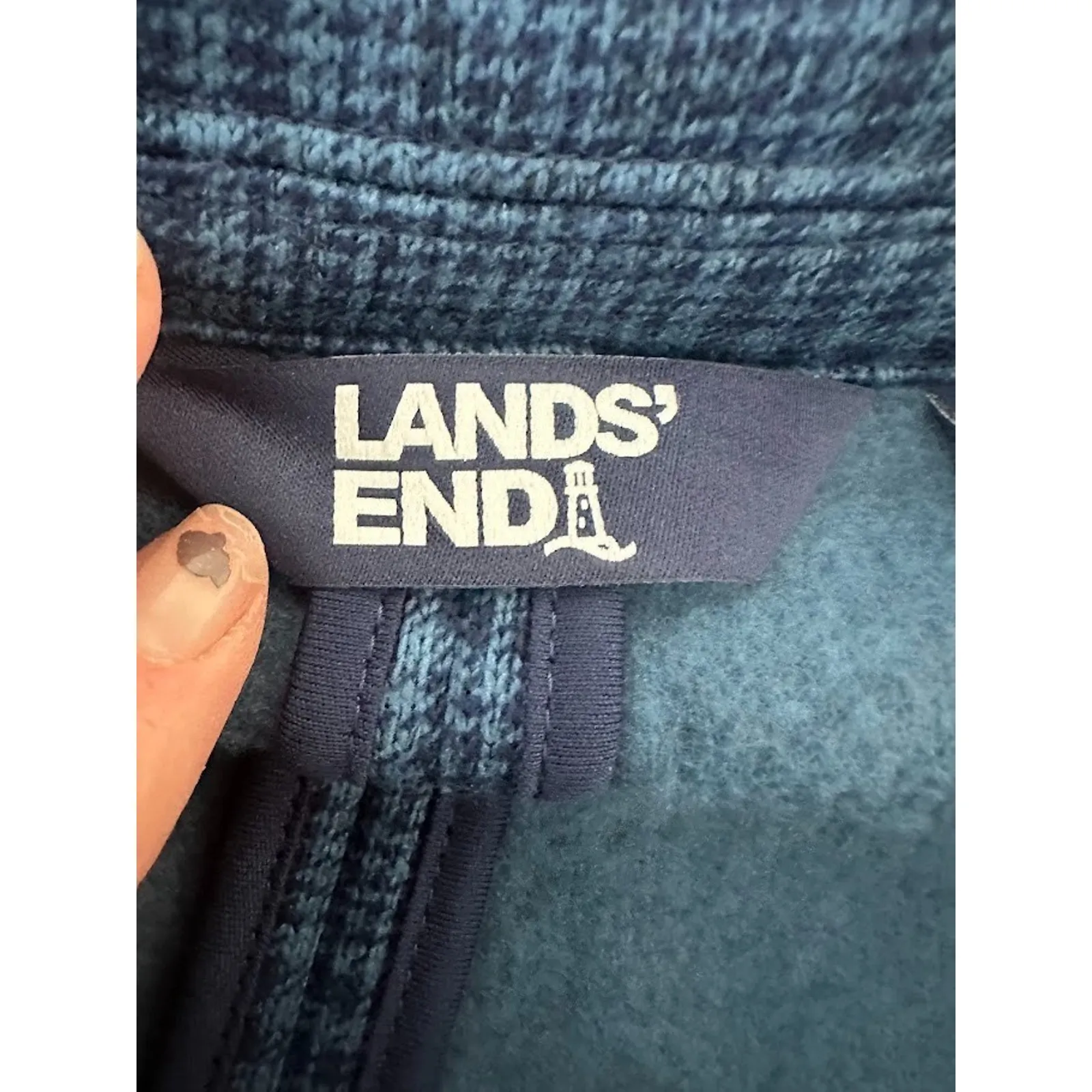 Lands End Blazer Womens M 10-12 Blue Plaid Knit Fleece Oeko Tex Pockets Office - Image 5