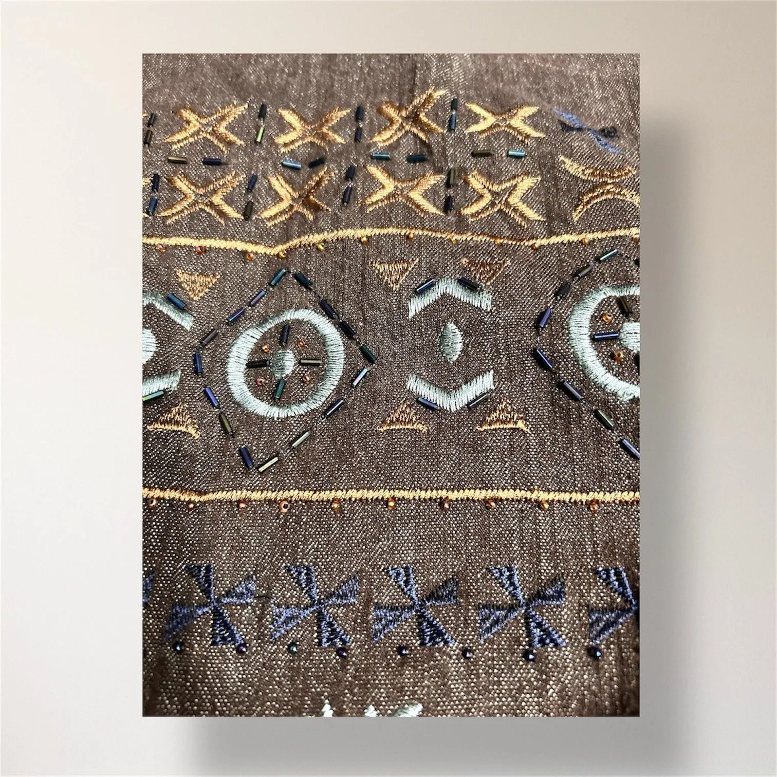 Coldwater Creek W18 Brown Embroidered Beaded Jacket Boho Artsy Open Front Blazer - Image 5