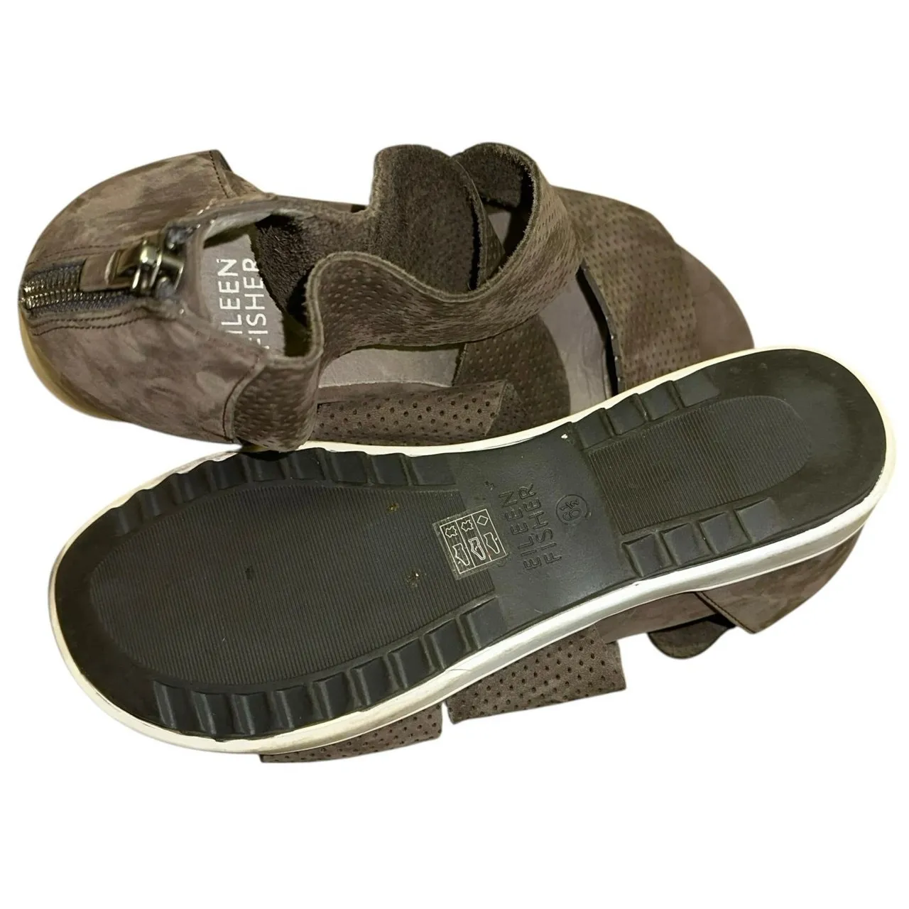 Eileen Fisher Voice Perforated Suede Platform Sandals - Image 8