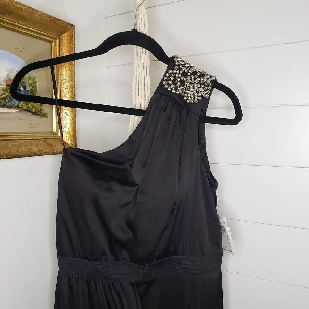 Aidan Mattox NWT Beaded One Shoulder Black Ruched Mini Dress Size 10 - Image 3