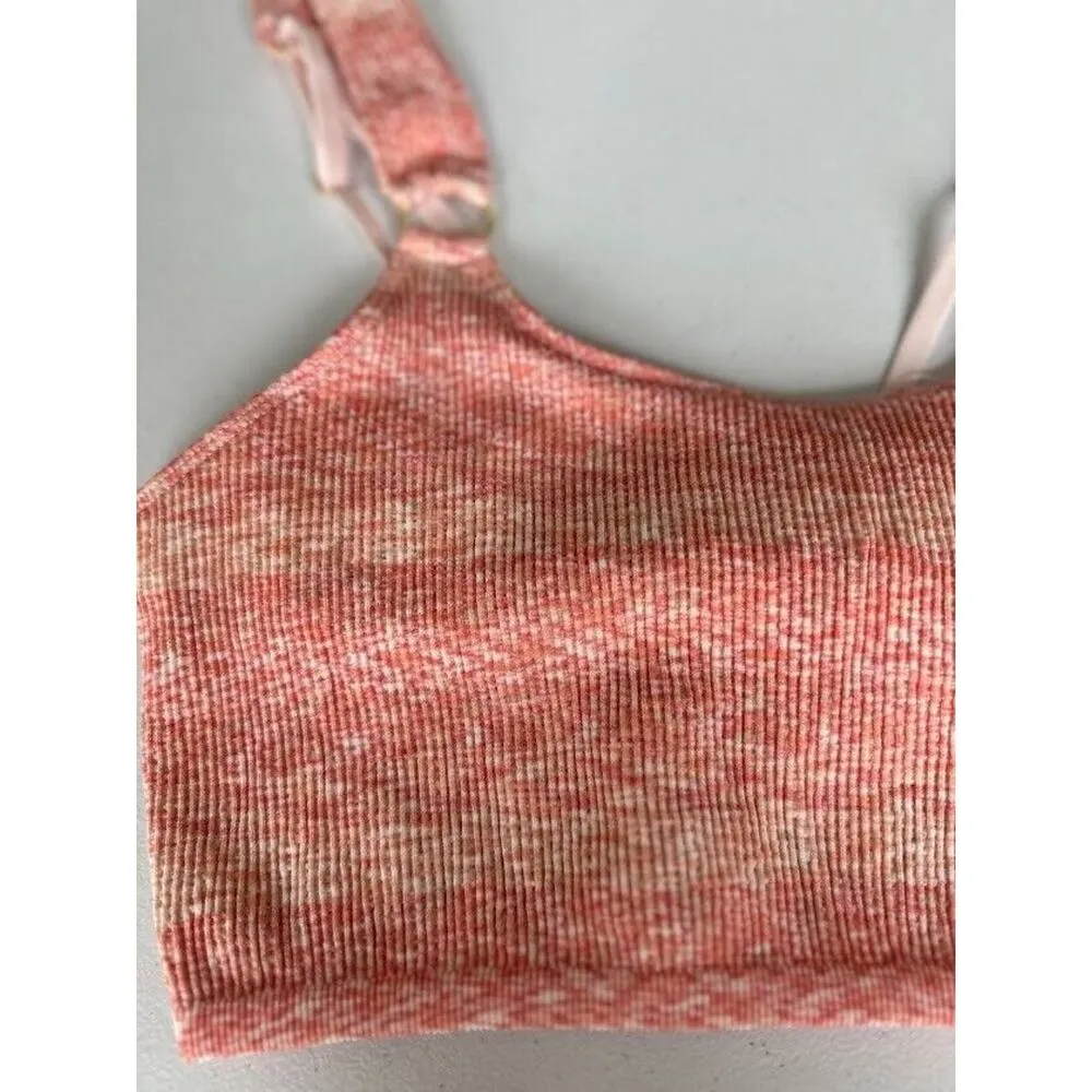AERIE Seamless Gold Ring Longline Ribbed Bralette Bra Size Medium Coral Pink NEW - Image 2