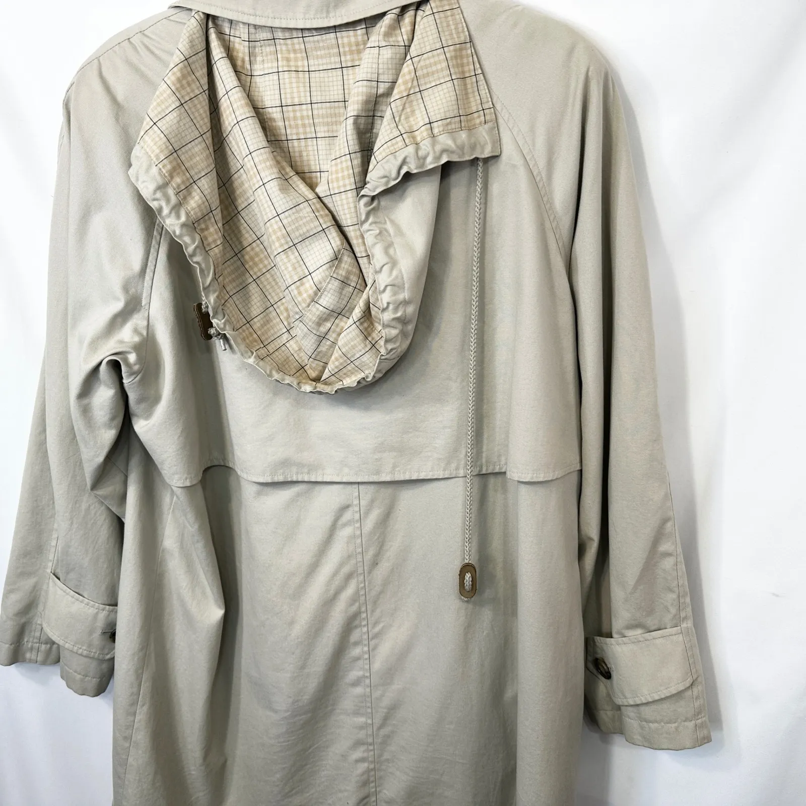 VTG Lauren Ralph Lauren Small Trench Coat Tan Classic Hooded 90s Button Womens C - Image 10