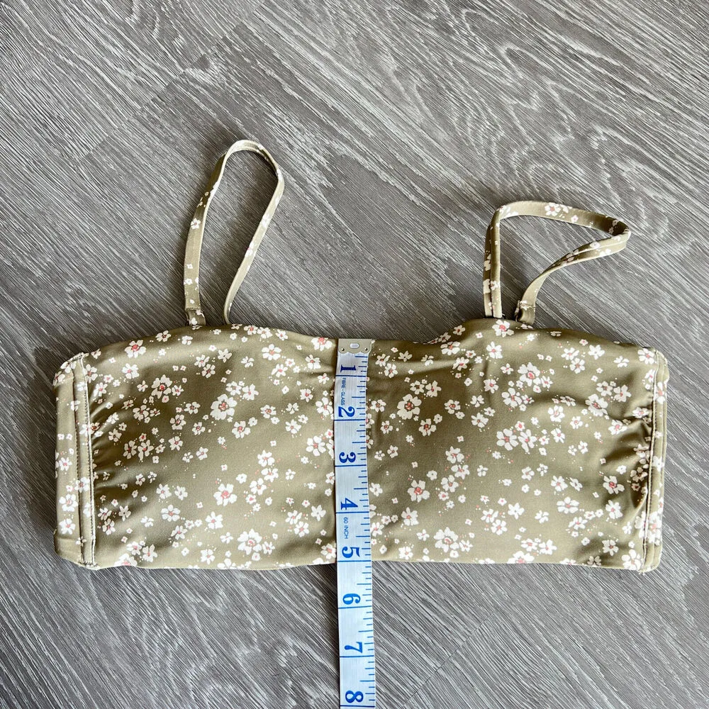 Andie Swim Bora Bora Bikini Top Large Ditsy Floral Olive Green - Image 7