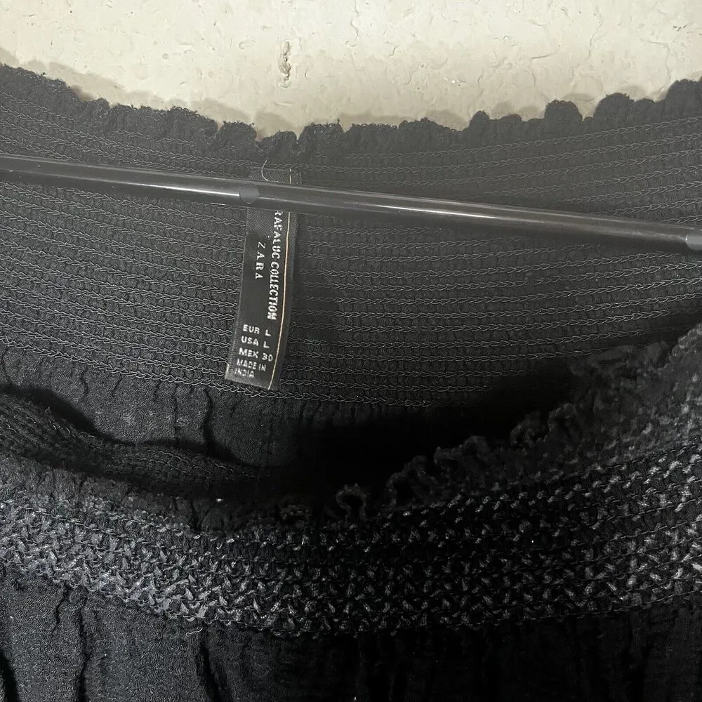 Zara Trafaluc Black Crop Top Blouse Eyelet Lace Gauzy Sz L WhimsyGoth Witchy - Image 2