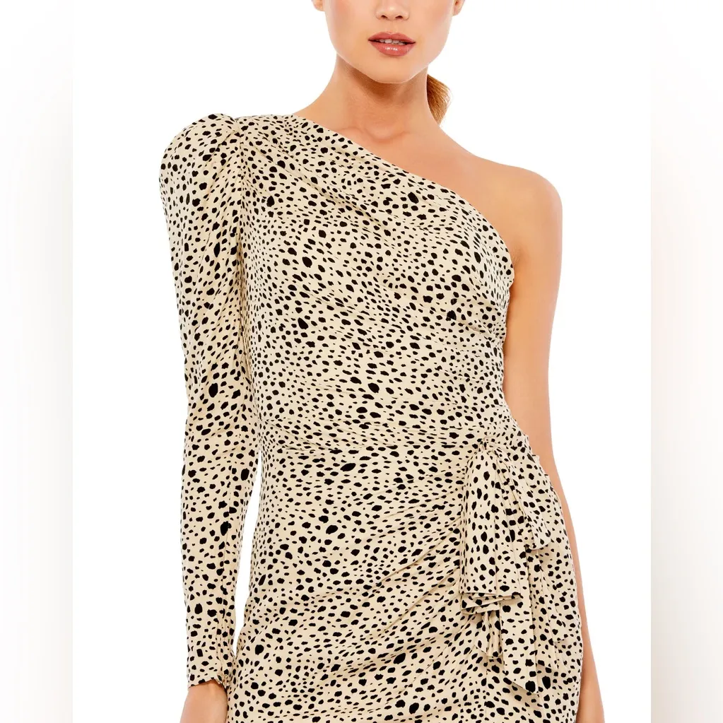 leena Mac Duggal‎ One Shoulder Animal Print Draped Mini Dress- NWT - Image 2