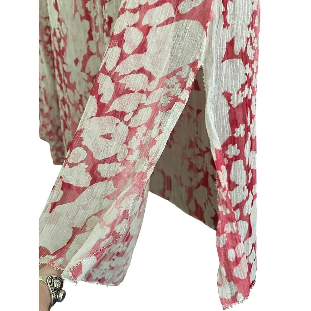 Elie Tahari Floral Sheer Silk Long Sleeve Tunic Blouse Swim Cover Small - Image 9