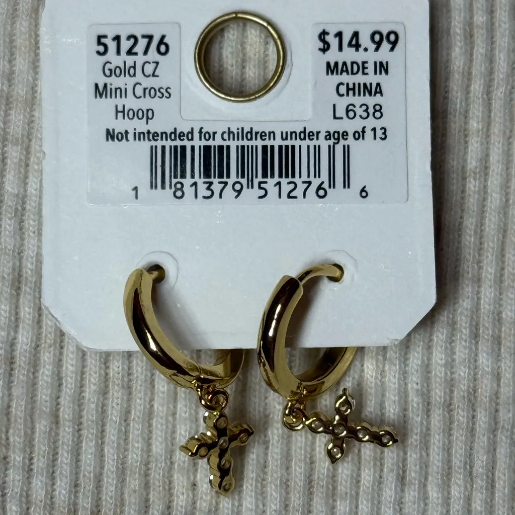 NWT Amanda Blu Gold Cross Earrings - Image 2