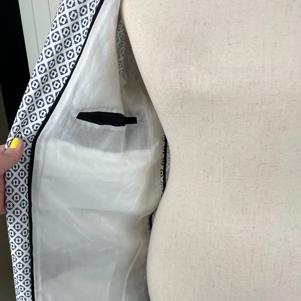 Forte Forte Jacket Viscose Printed Blazer Size III Womens Large White Blue Italy - Image 14