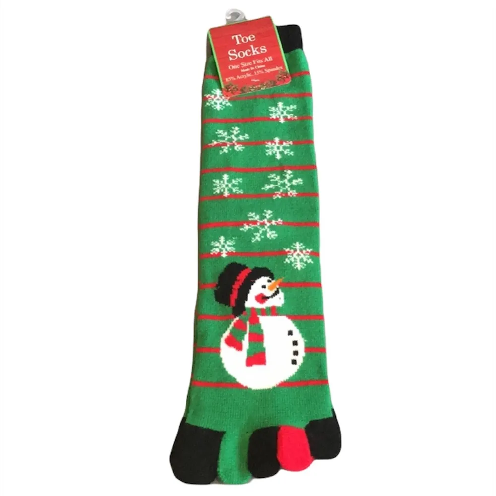 Kingbridge International Snowman Striped Toe Socks, Green, Red Green - Image 5