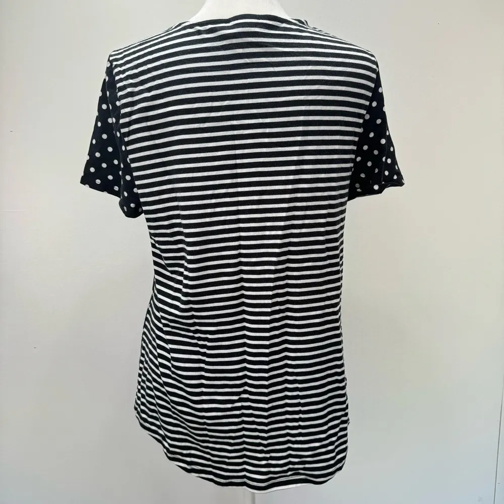 Chico’s Black with White Polka Dots & Stripes Short Sleeved Pocket Tee Size 1 M - Image 4