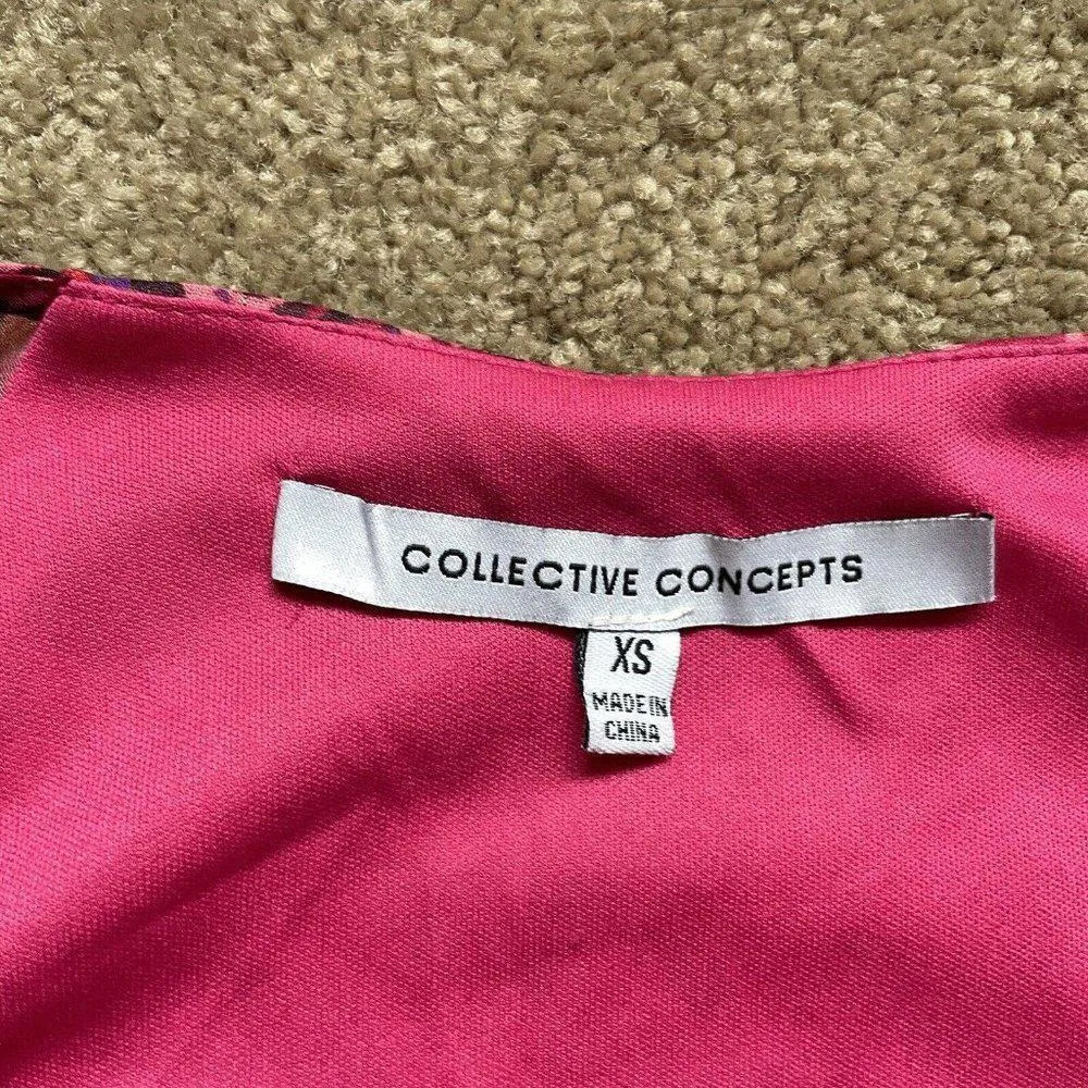 NEW Collective Concepts Ruffle Short Sleeve Midi Dress In Magenta Floral Pink XS - Image 3