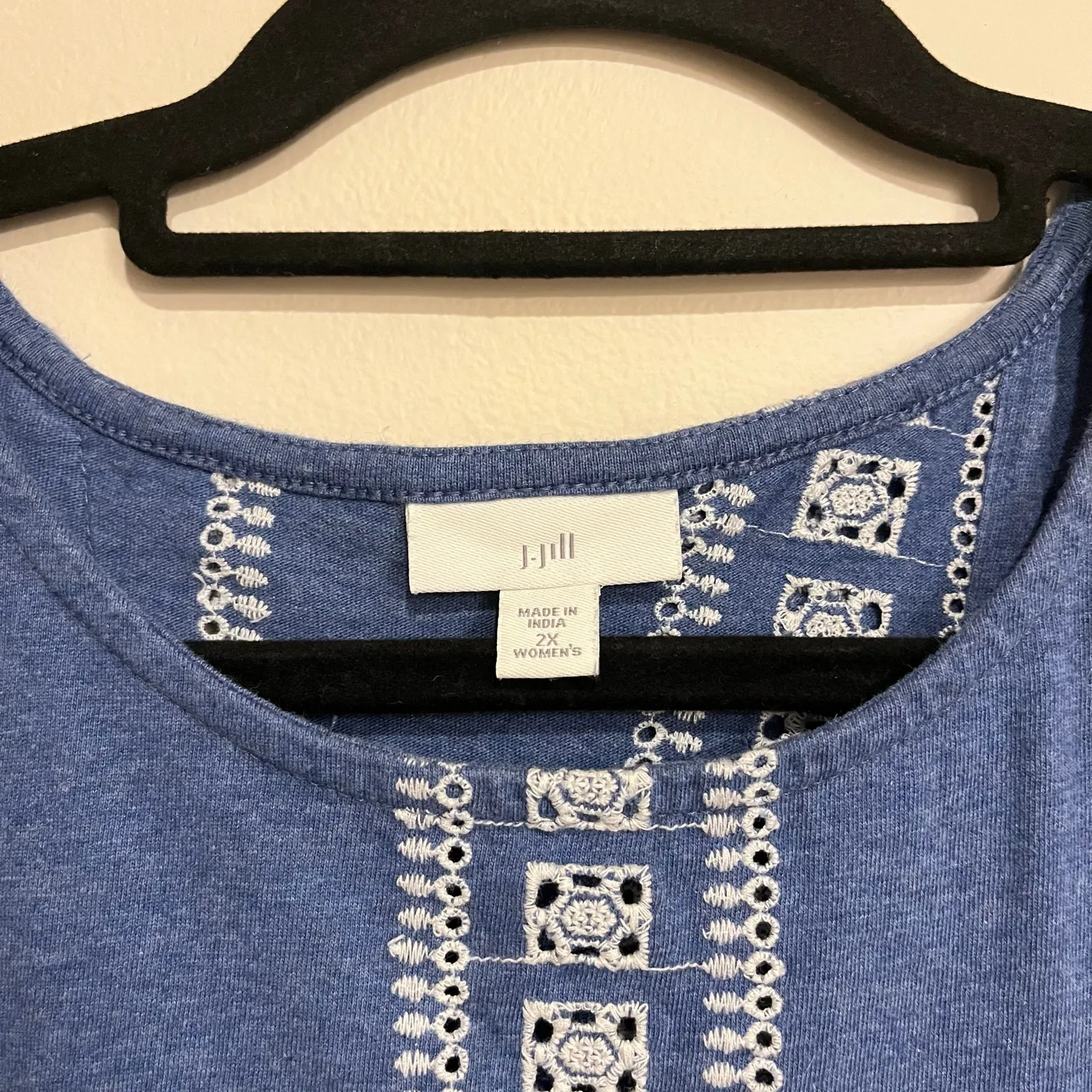 J. Jill Top Sleeveless Shirt Tank Blue White Eyelet Lace Embroidery Plus Size 2X - Image 6