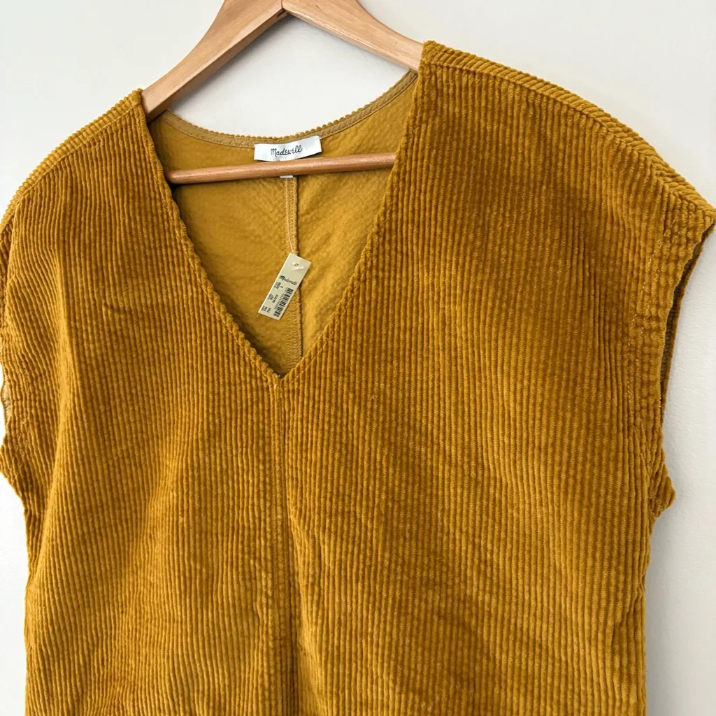 Madewell Corduroy Side-Button Shift Dress Mini Sleeveless Antique Gold Size S - Image 4