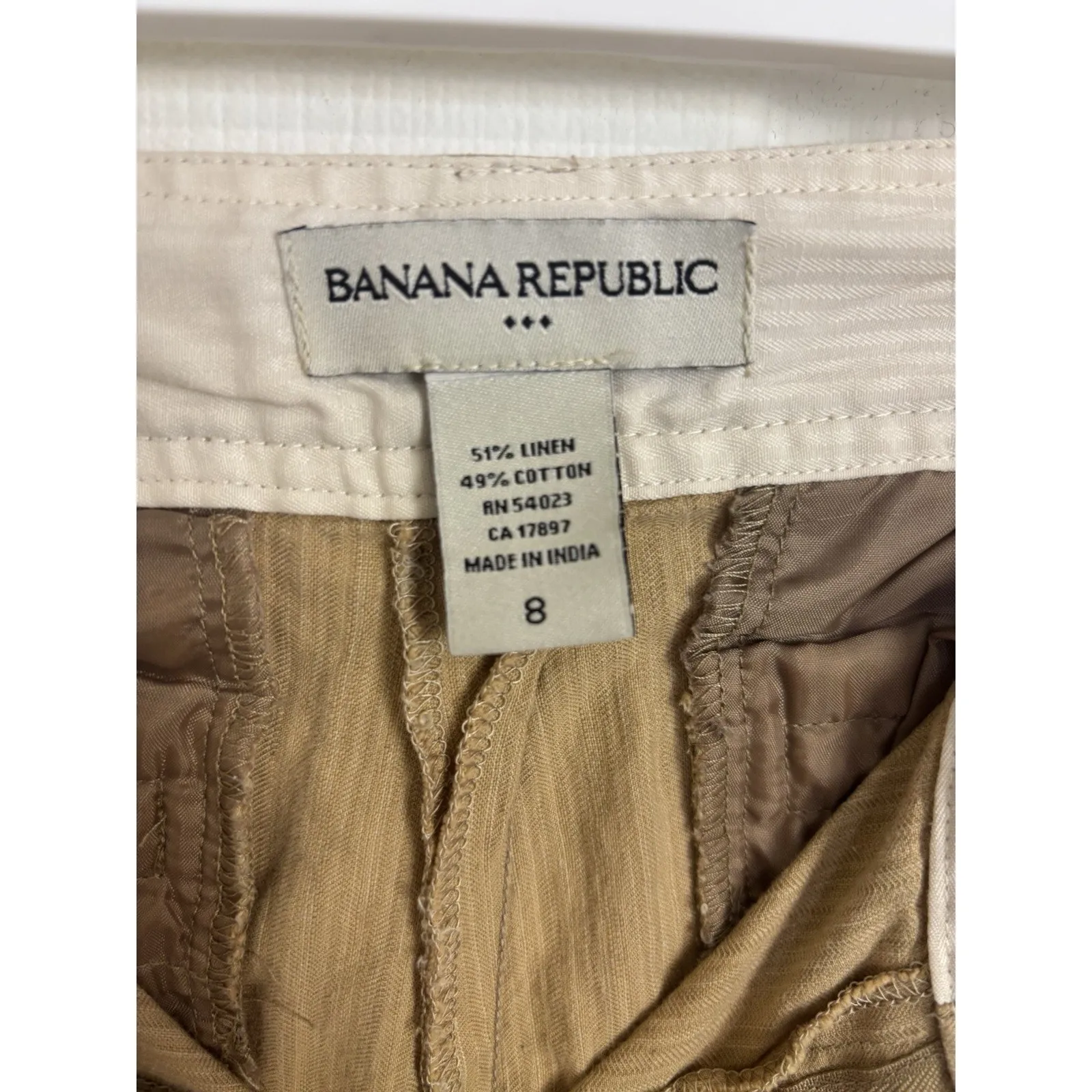 Y2K Banana Republic Linen Blend Tan Low Rise Wide Leg Pants Size 8 Beachy - Image 4