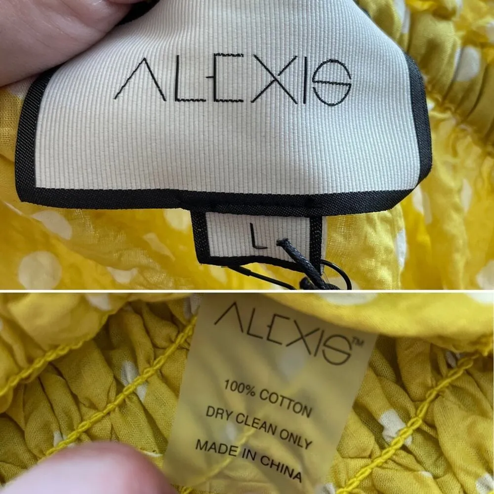 Alexis Marilena Smocked Polka Dot Off Shoulder Mini Dress yellow size large L - Image 9