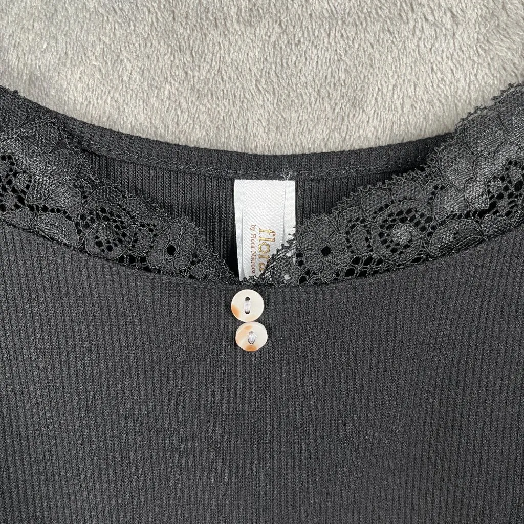 flora by Flora Nikrooz Camisole Womens XL Black Lace Trim Button Tank Y2K Grunge - Image 4