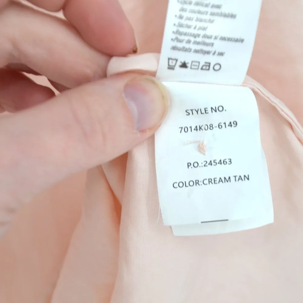 NEW Paige Resa Collar Blouse Long Sleeve Satin Cream Tan Light Pink Women's L - Image 7