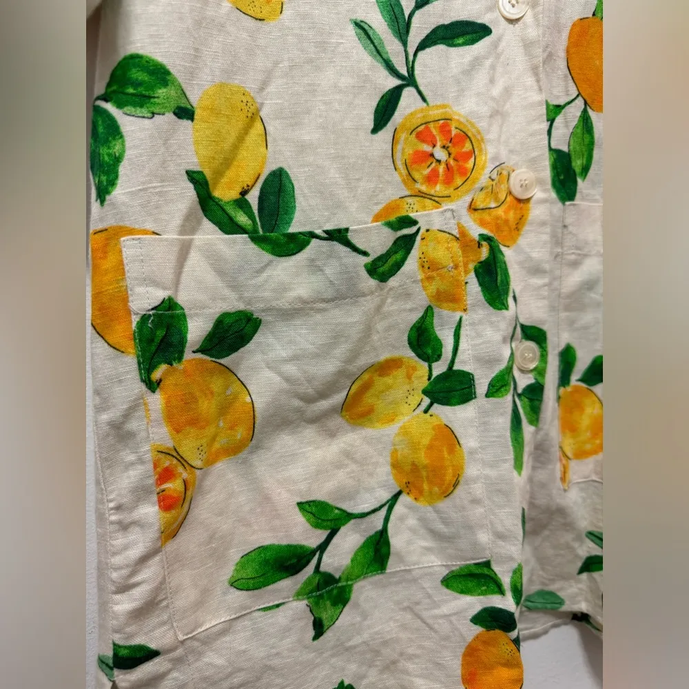 Zara Linen Lemons and Oranges Oversized Shirt XS but fits like Medium - Image 8