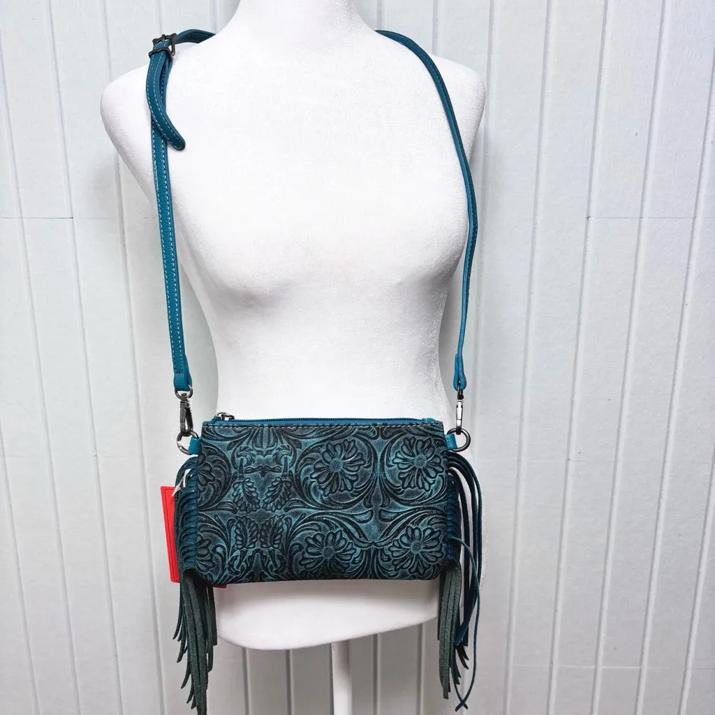 Montana West‎ Blue /teal Floral Clutch with Fringe - Image 10