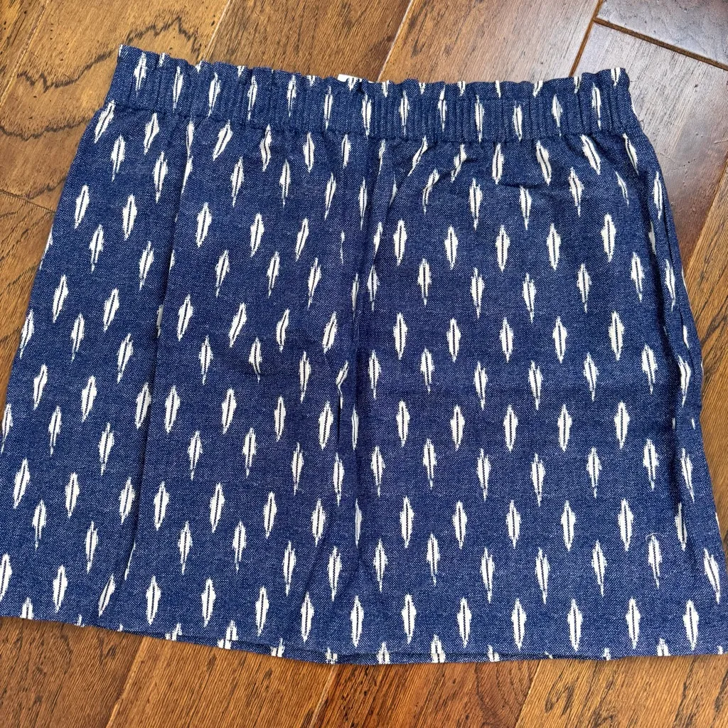 J. Crew Sidewalk Skirt Womens 14 Blue Feather Lined Elastic Waist Linen Blend - Image 4