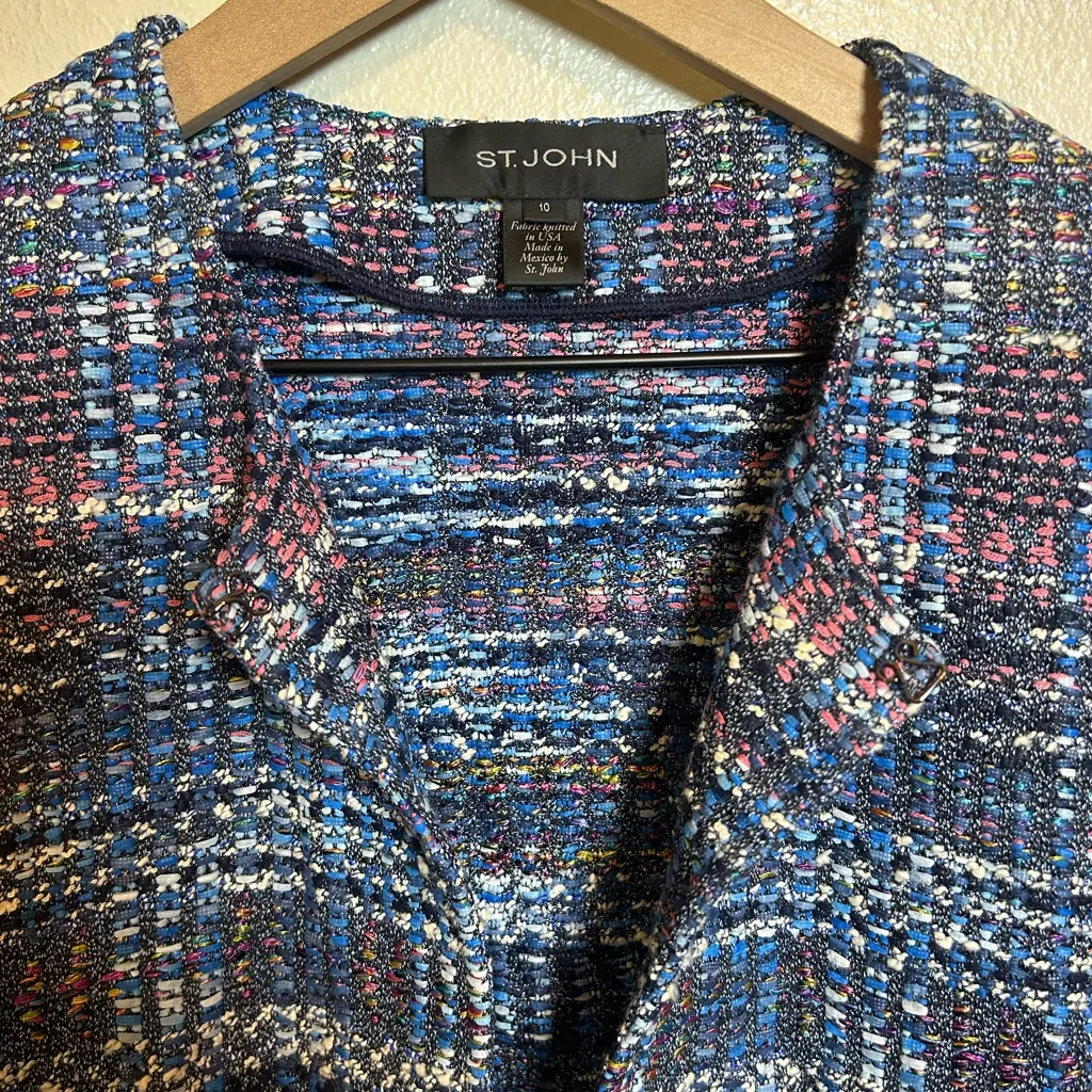 St. John Boucle‎ Tweed Fringe Multicolor Jacket Hook and Eye Closure - Image 4