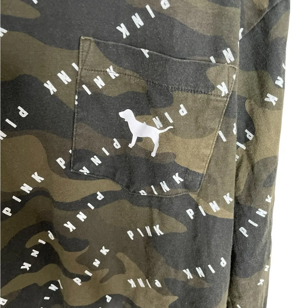 Victoria Secret Pink Green Camo Long Sleeve Logo Shirt Small - Image 5