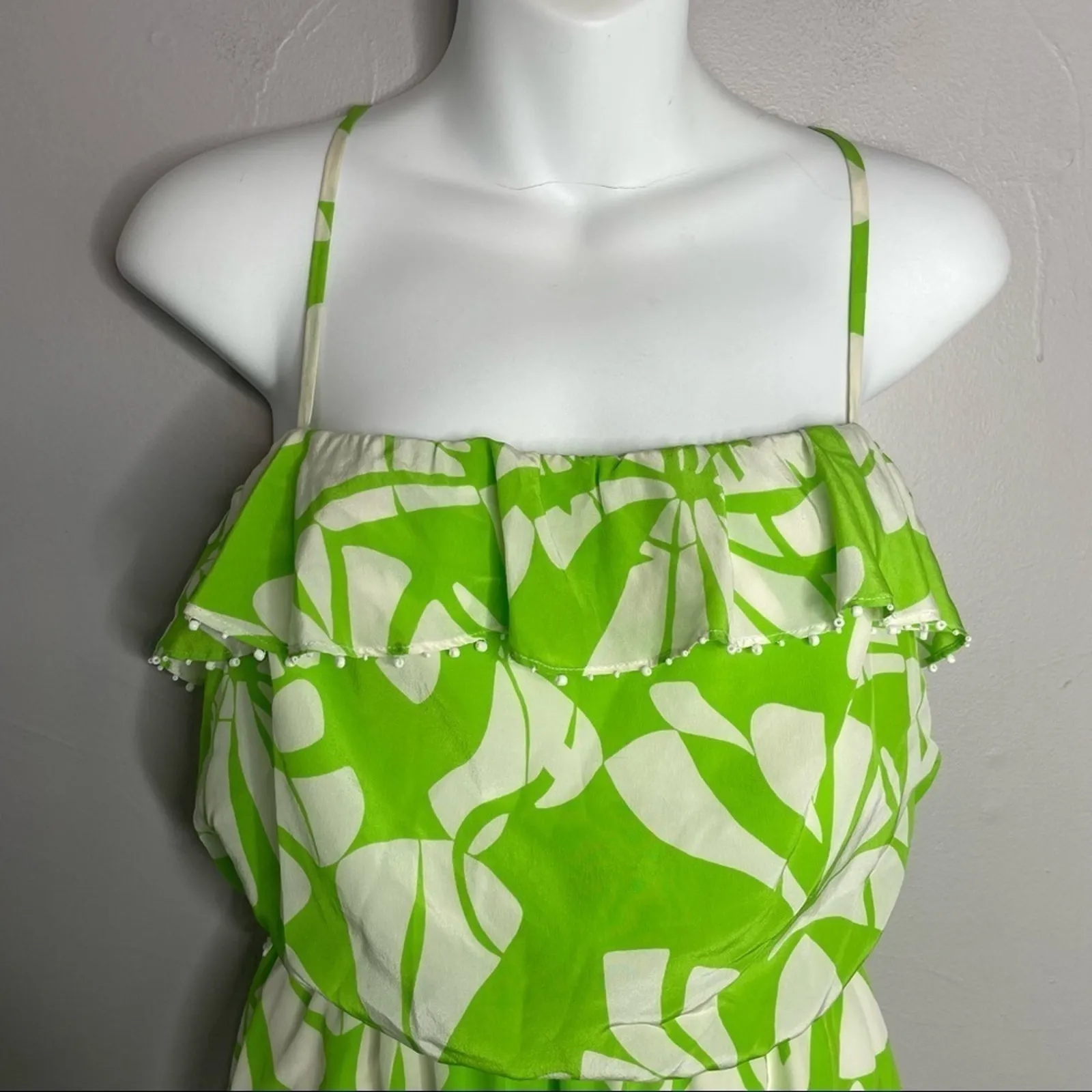 LILLY PULITZER Silk Dress Womens Size 4 Floral Beaded Ruffle Maximalist Colorful - Image 3