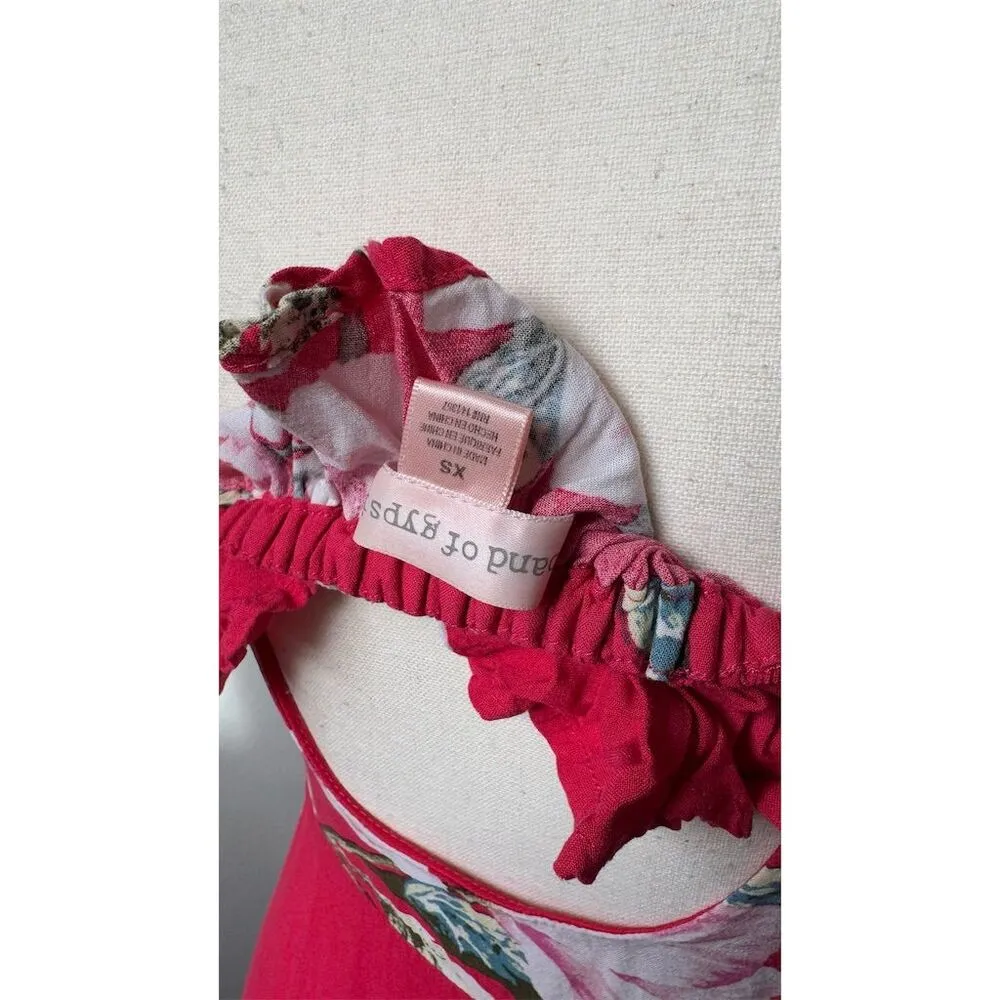 Band of Gypsies Womens XS Floral Ruffle Button Down Red Midi Dress Keyhole Back - Image 6