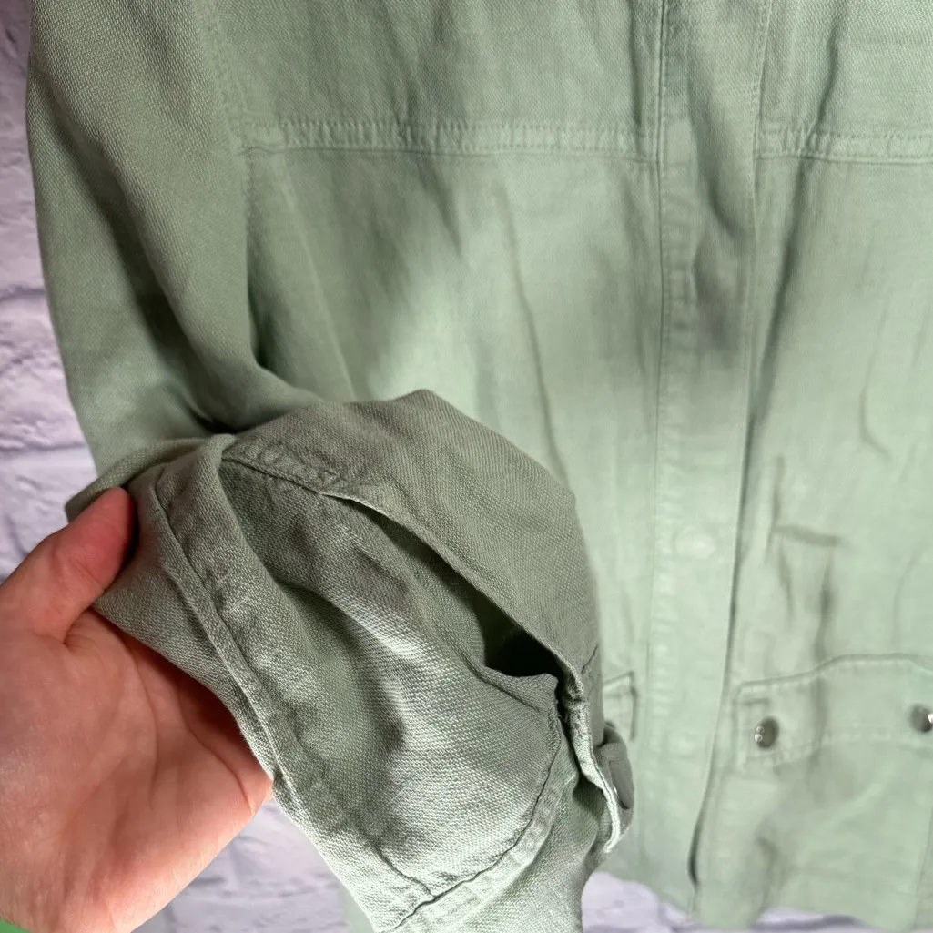Christian Siriano | Light Sage Green‎ Linen Blend Utility Shacket Size L Large Green - Image 6