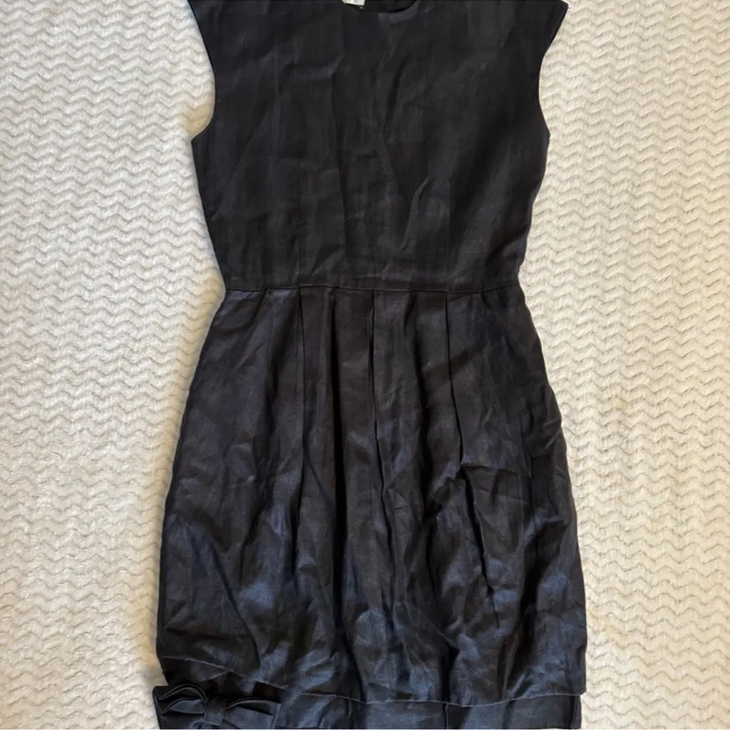 Albert Nipon Vintage Black Linen Sheath Dress Cap Sleeve Size 12P - Image 5