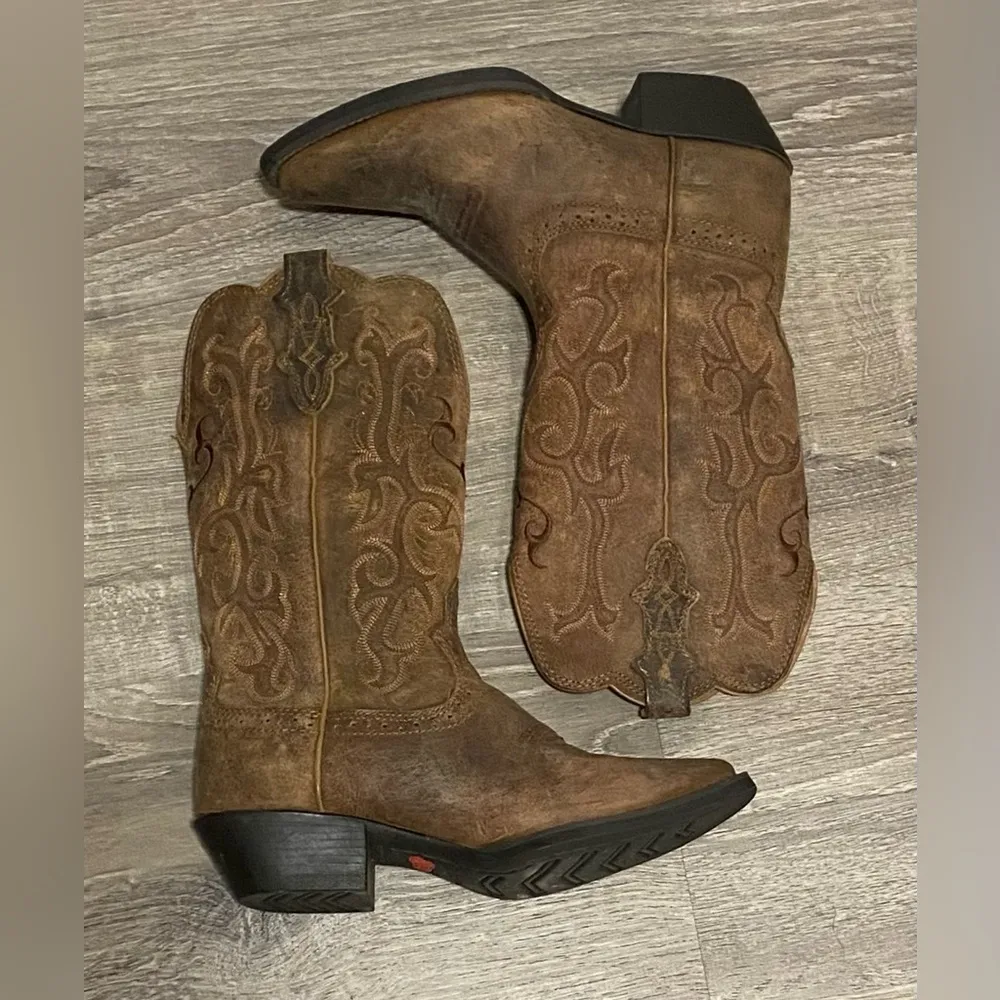 Ladies Justin Distressed Western Leather Cowgirl | Cowboy Heeled Boots - Image 7