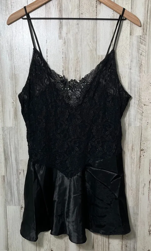 Y2K Secret Treasures Black Babydoll Slip Dress Lace Mini Sheer Nightie Womens XL - Image 1