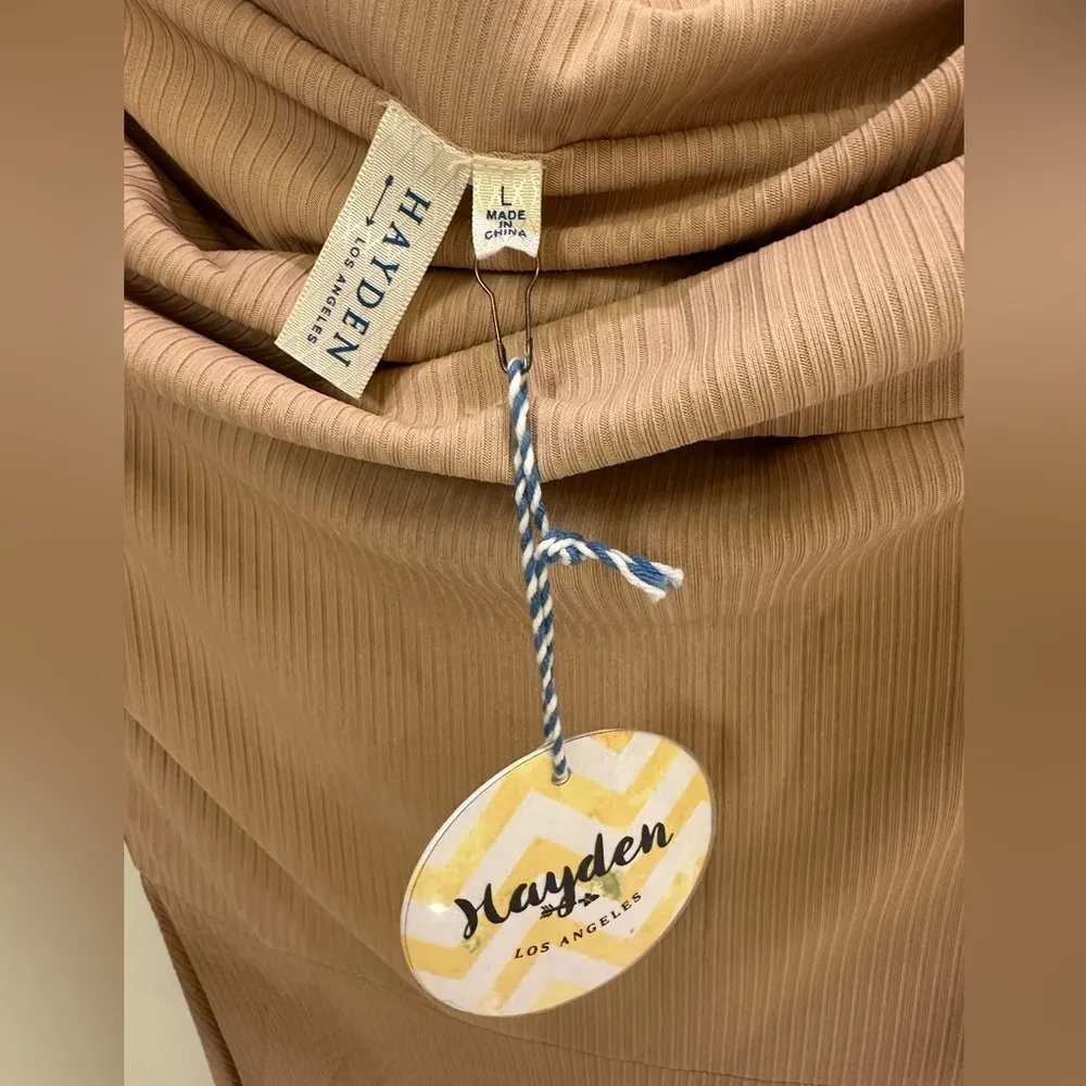 Hayden Women’s Nude Stretchy Ribbed Off the Shoulder Dress Size L - Image 2