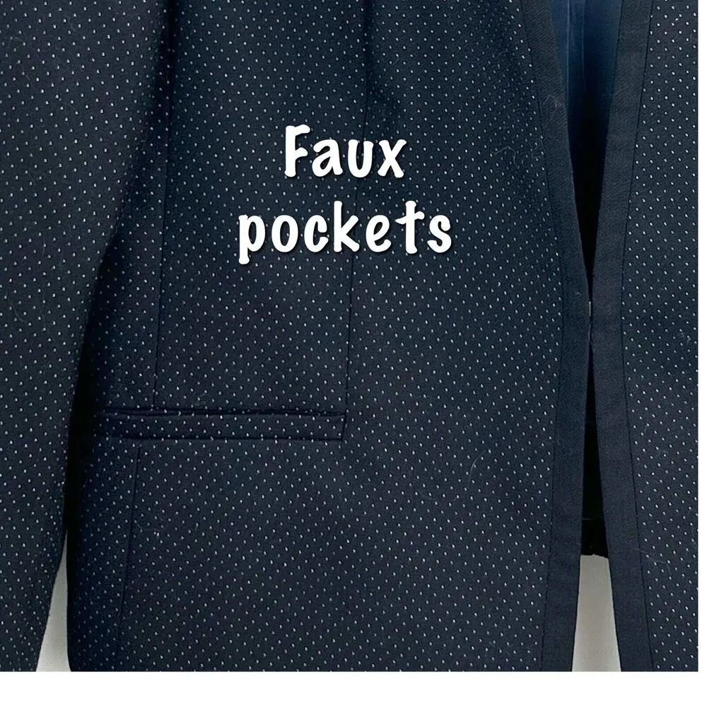 Talbots Blazer Navy Blue Wool Blend Polka Dot Jacket Blazer Size 12 - Image 7