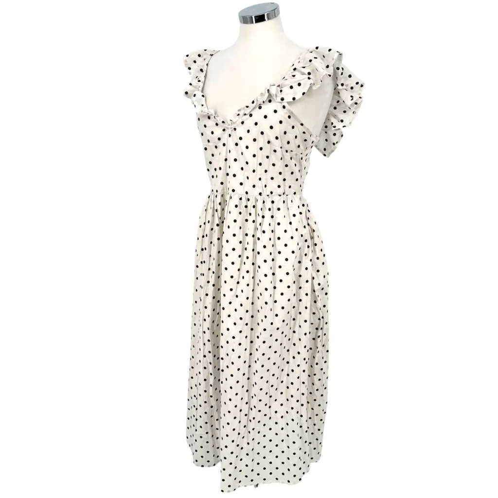 Boohoo Polka Dot Ruffle Midi Dress Open Back Tie Detail White Black Size 8 NWT - Image 6