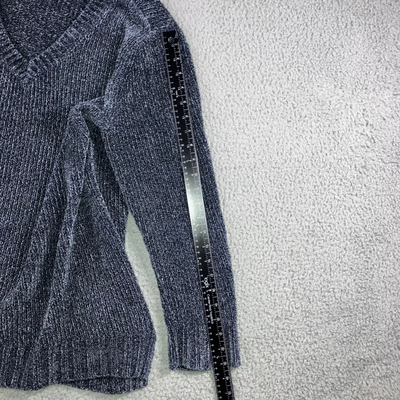 ORVIS V Neck Chenille Knit Sweater Women XL Blue Marled Long Sleeve Cozy Casual - Image 4