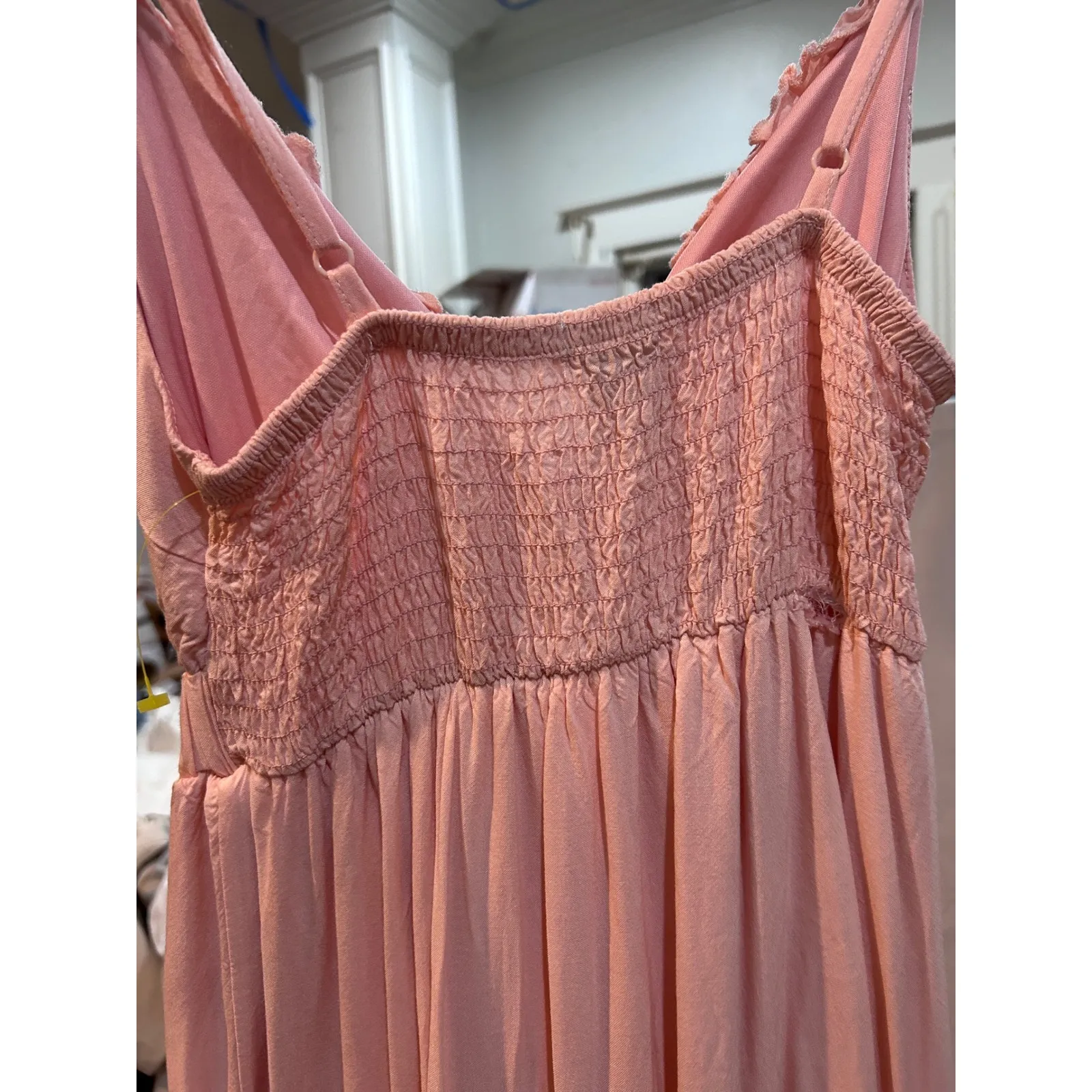 Rue21 Pink Tiered Maxi Dress Smocked Bodice Tie Front Cami Beach Vacation M - Image 7