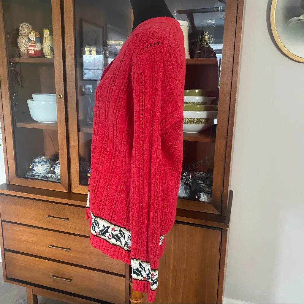 Vintage 90’s Eagle’s Eye Christmas Holly Berry Cardigan Sweater Red Size L - Image 5
