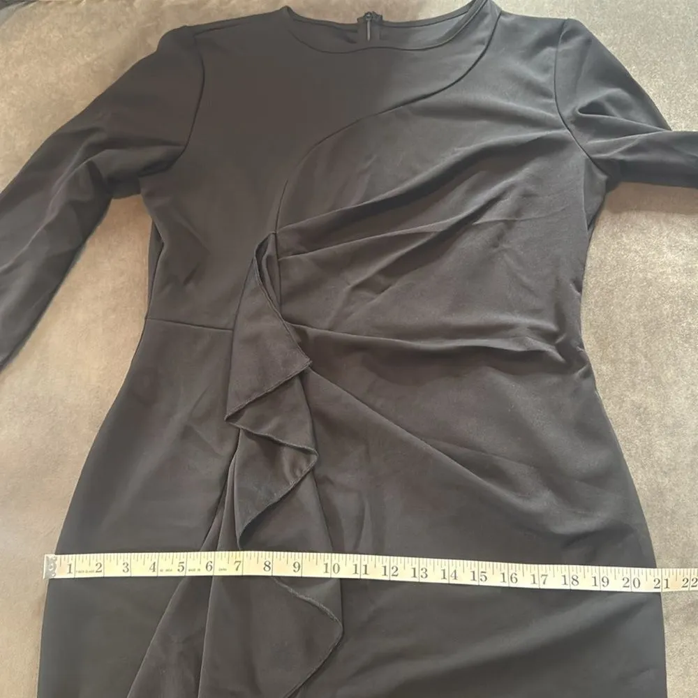 Women’s Black Asymmetrical Ruffled Midi Dress 3/4 Sleeve Zip Back Size XL NEW - Image 12