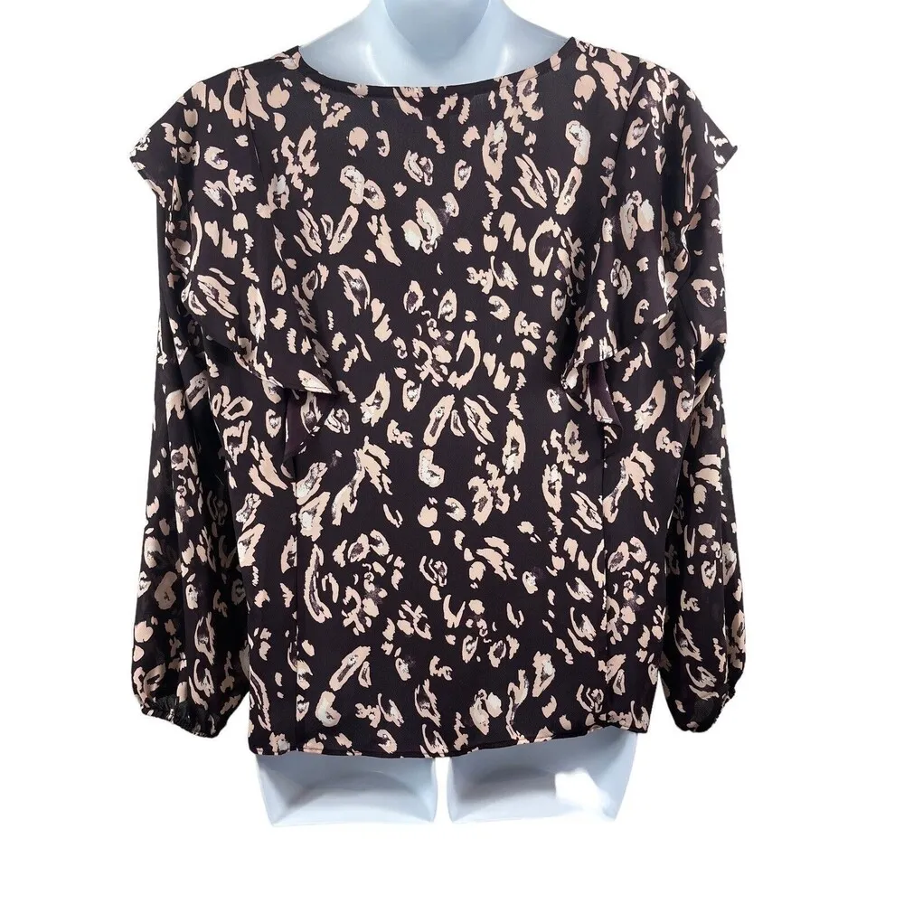 Nine West Purple Floral Long Sleeve Sheer Button Up XXL Top - Image 2