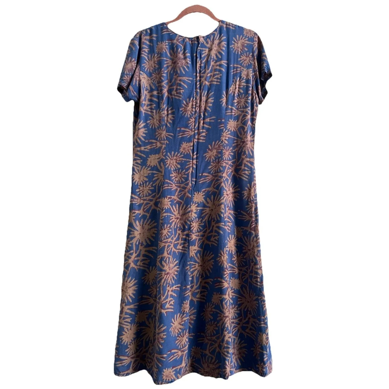 Vintage 90s Caribbean Colours Floral Maxi Dress Size Medium Blue Purple Ferns - Image 3