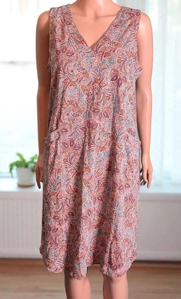 J Jill-Sleeveless V-Neck Dress, NWT. Paisley Floral. Pockets. Cotton. Size Small - Image 8
