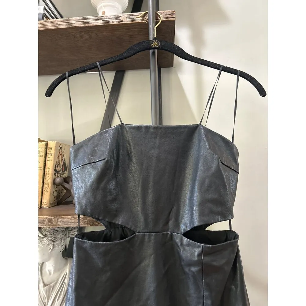 AMANDA UPRICHARD Kloss Faux Leather Cut Out Mini Dress Black Womens Size M - Image 6