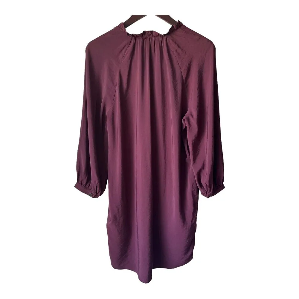 Whistles Enola Sack Dress Long Sleeve Ruffled Neck Burgundy Size Small - Image 2